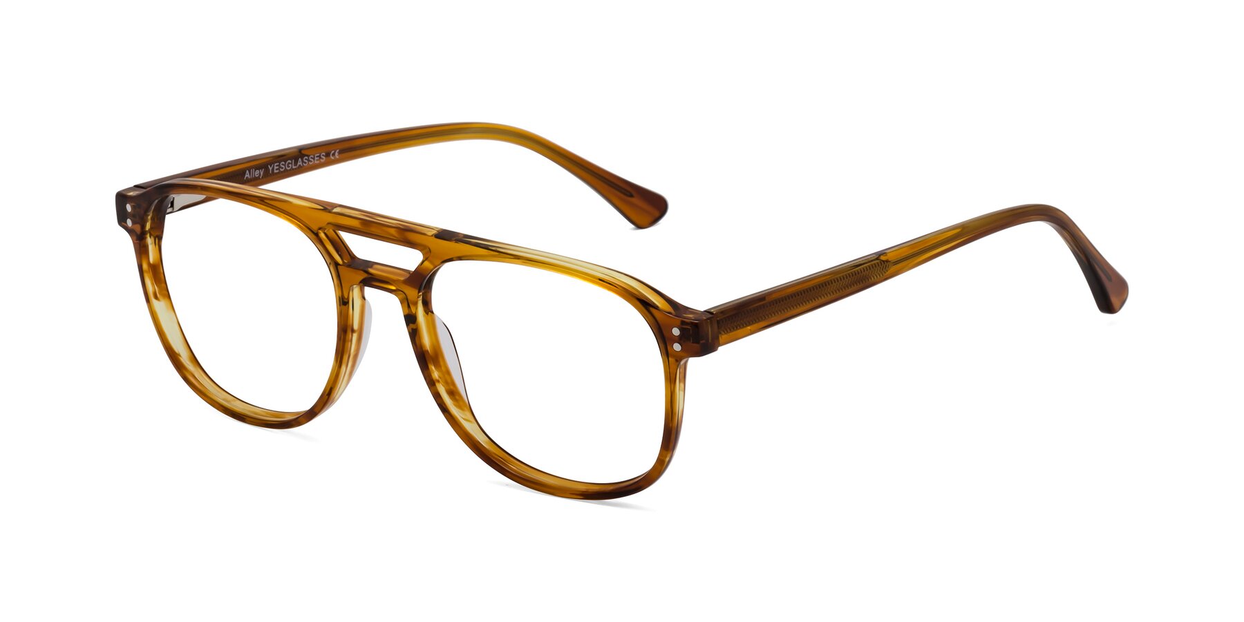 Angle of Alley in Amber striped with Clear Eyeglass Lenses