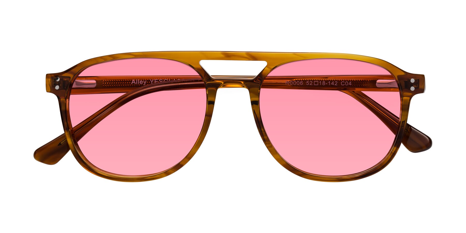 Folded Front of Alley in Amber striped with Pink Tinted Lenses