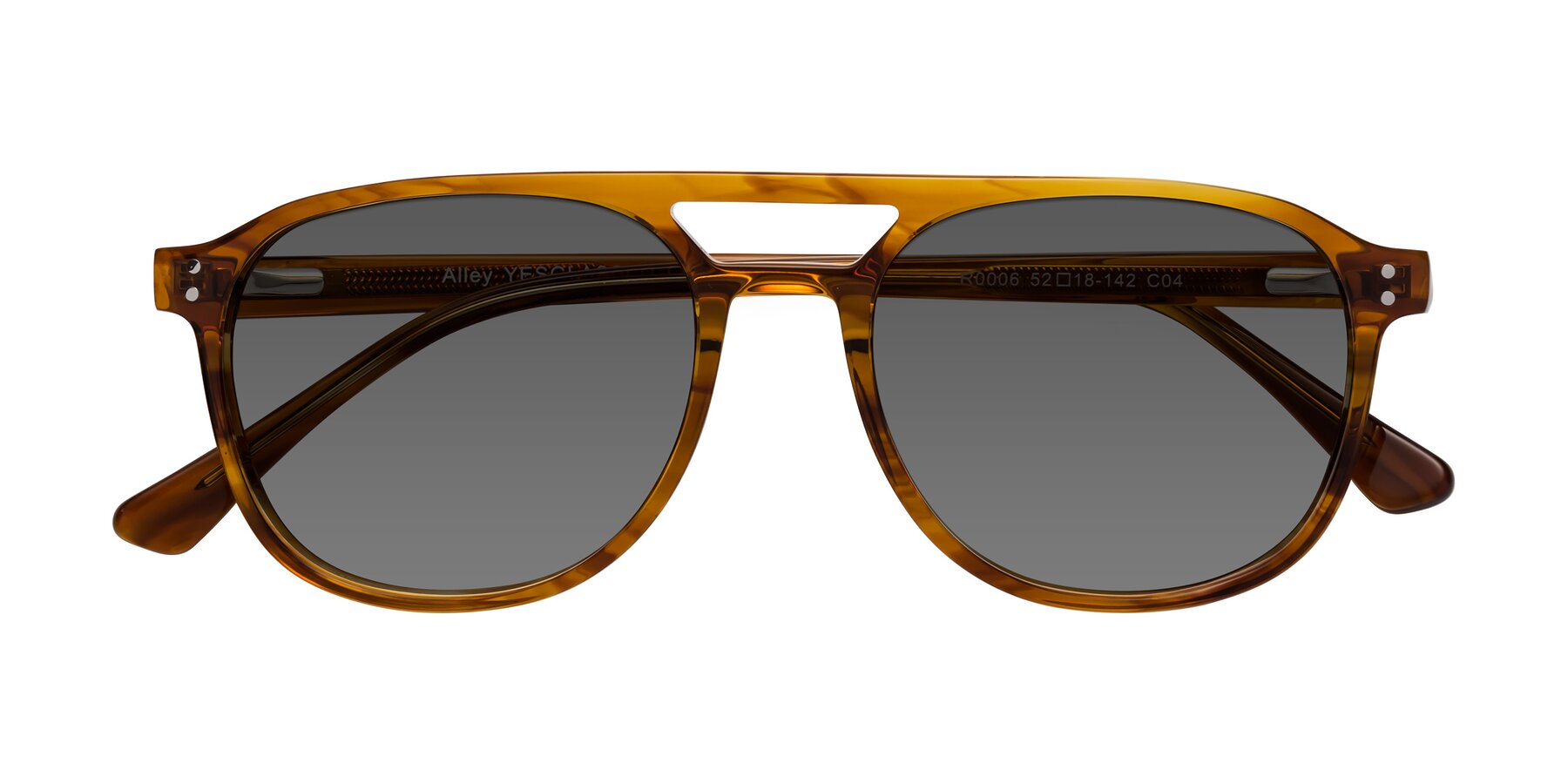 Folded Front of Alley in Amber striped with Medium Gray Tinted Lenses