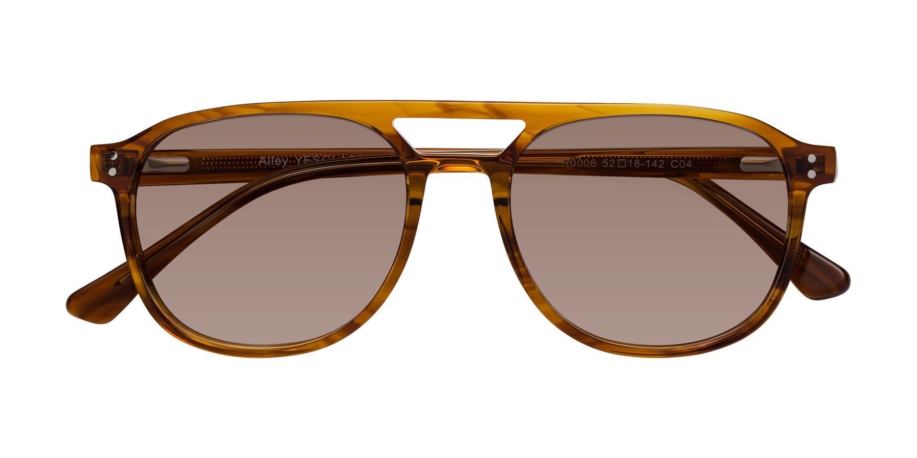 Folded Front of Alley in Amber striped with Medium Brown Tinted Lenses