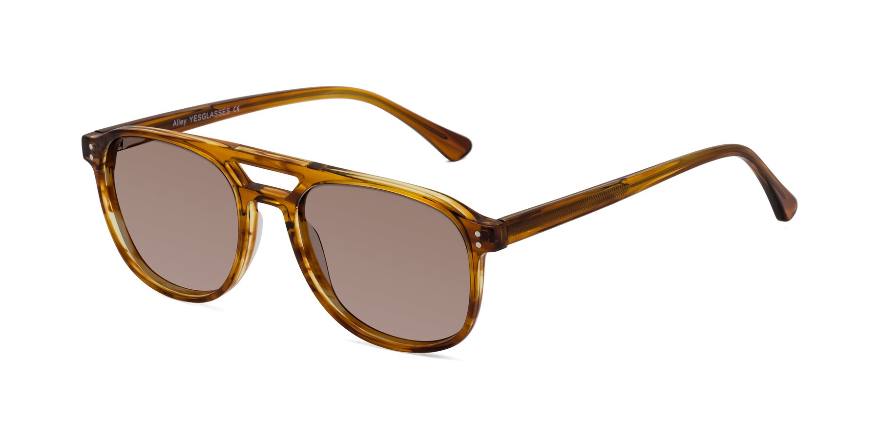 Angle of Alley in Amber striped with Medium Brown Tinted Lenses