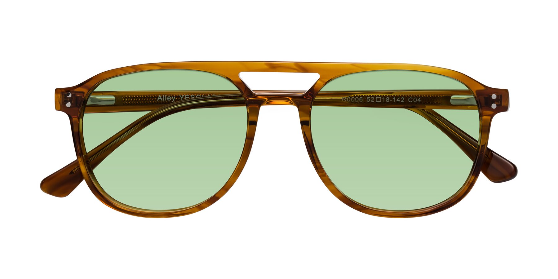 Folded Front of Alley in Amber striped with Medium Green Tinted Lenses