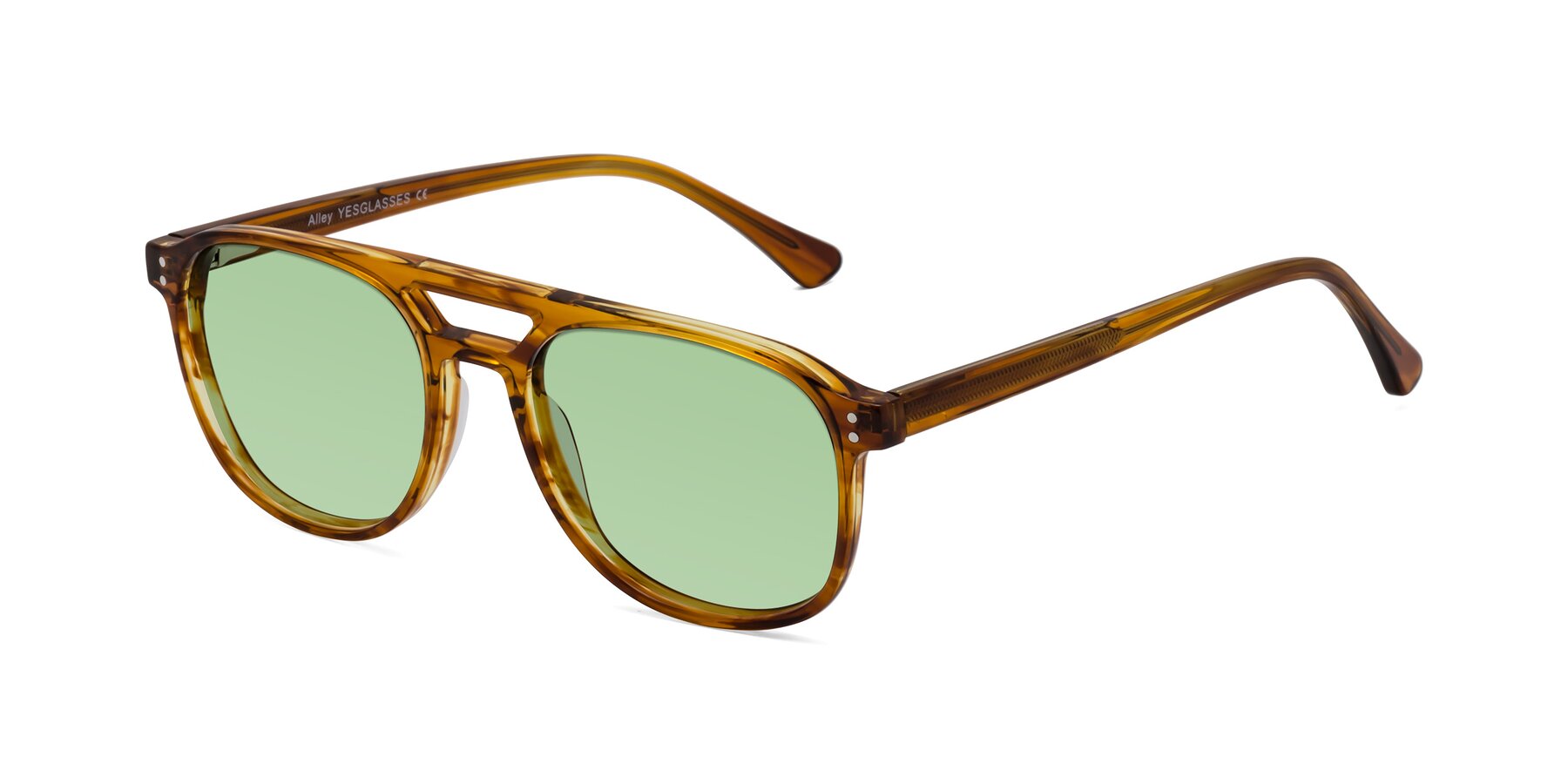 Angle of Alley in Amber striped with Medium Green Tinted Lenses