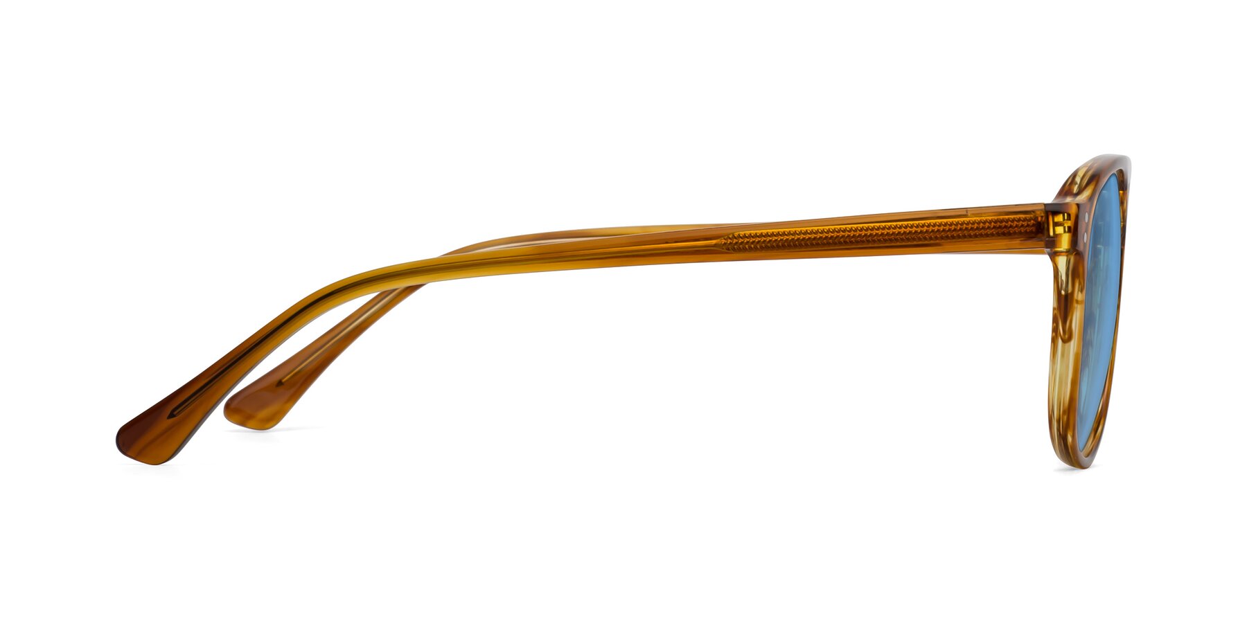 Side of Alley in Amber striped with Medium Blue Tinted Lenses