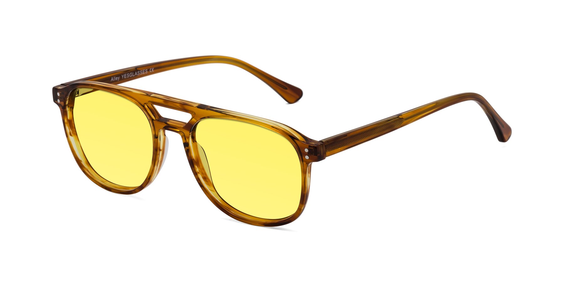 Angle of Alley in Amber striped with Medium Yellow Tinted Lenses