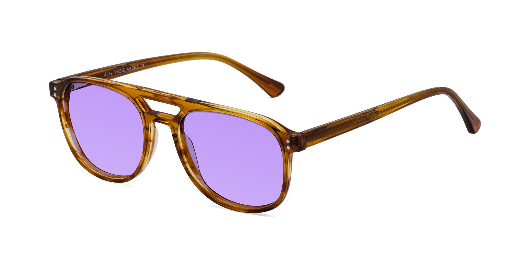 Angle of Alley in Amber striped with Medium Purple Tinted Lenses