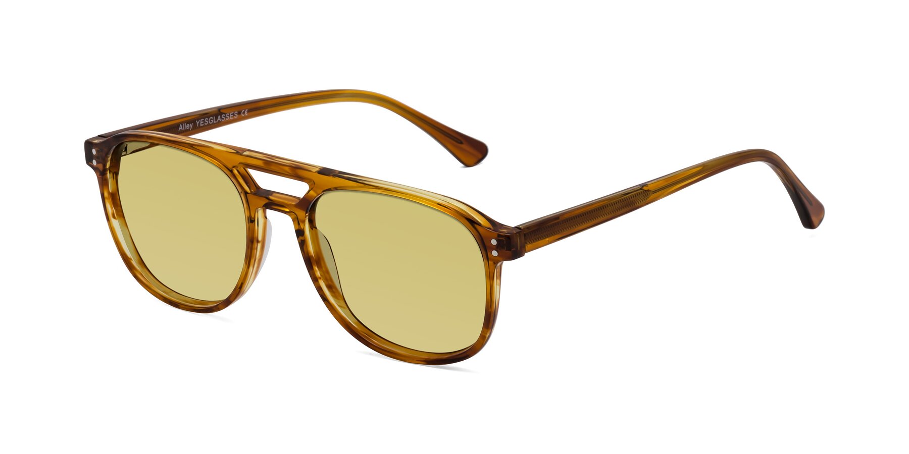 Angle of Alley in Amber striped with Medium Champagne Tinted Lenses