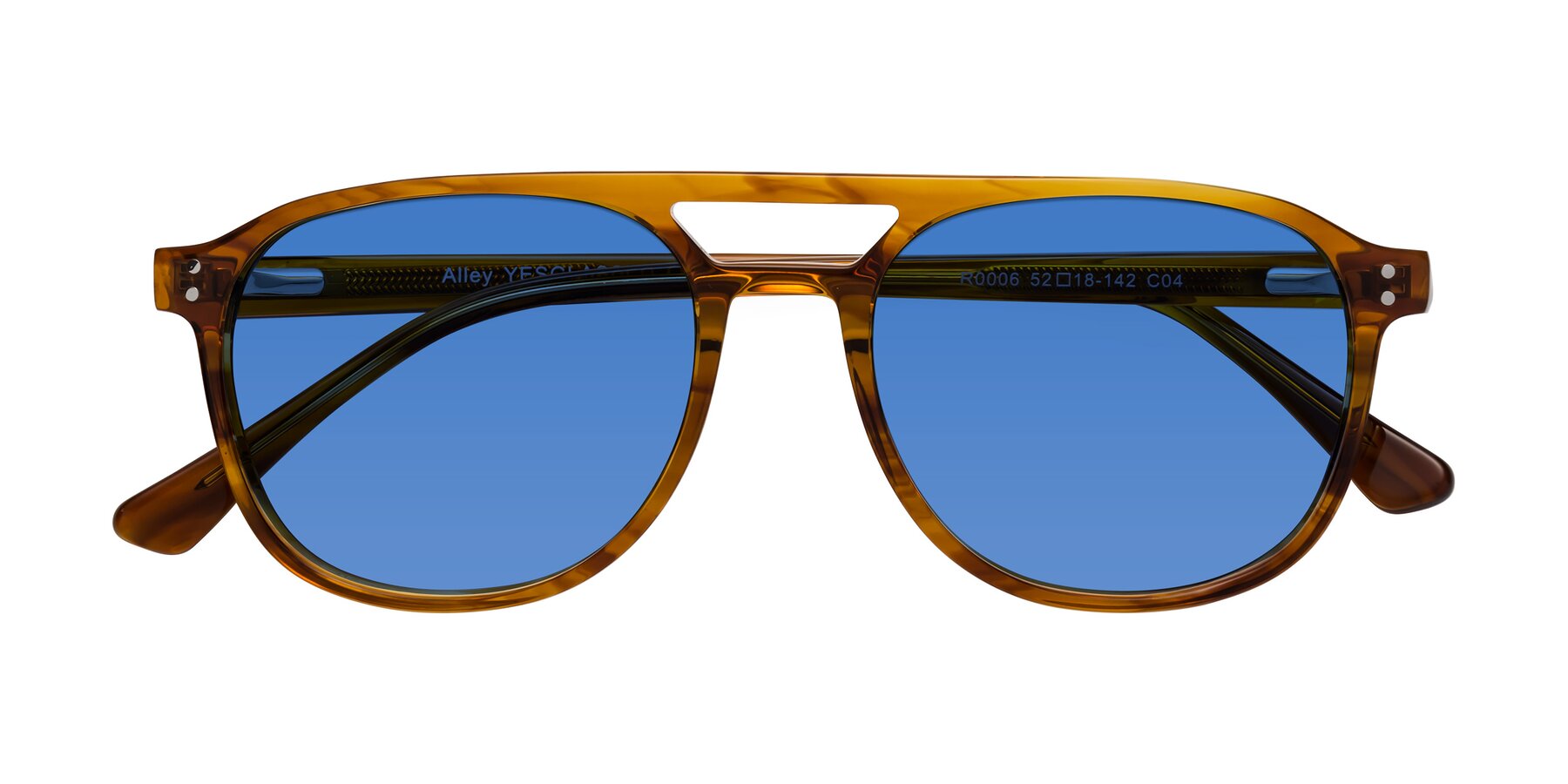 Folded Front of Alley in Amber striped with Blue Tinted Lenses