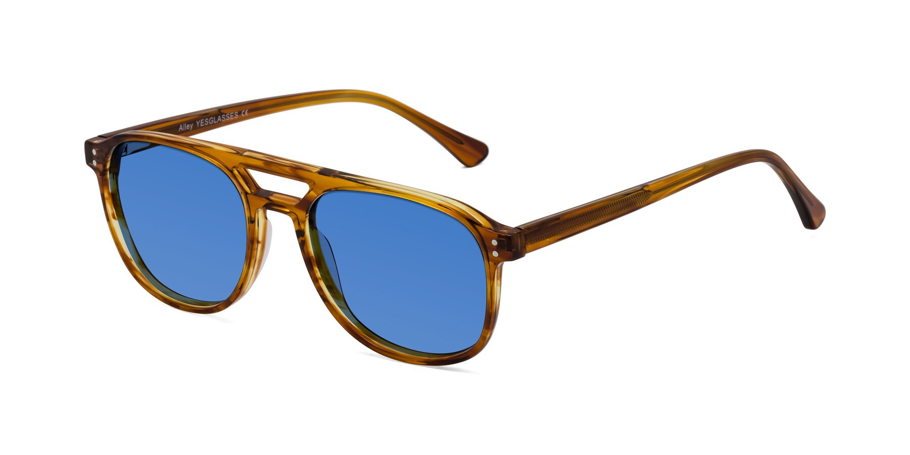 Angle of Alley in Amber striped with Blue Tinted Lenses