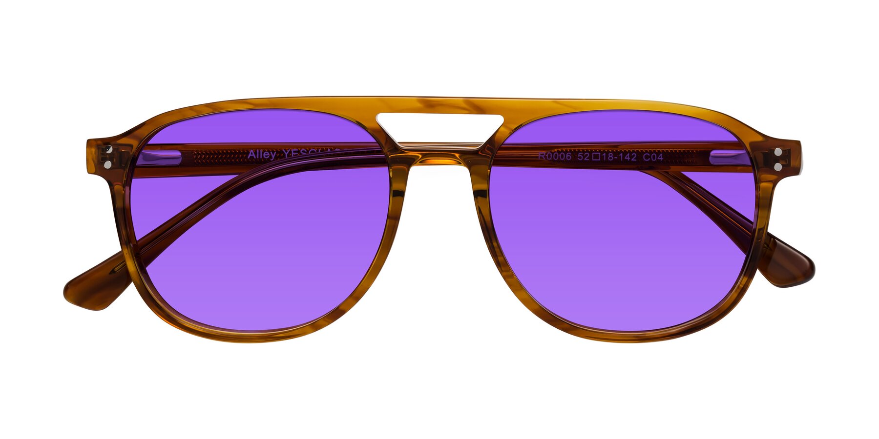 Folded Front of Alley in Amber striped with Purple Tinted Lenses