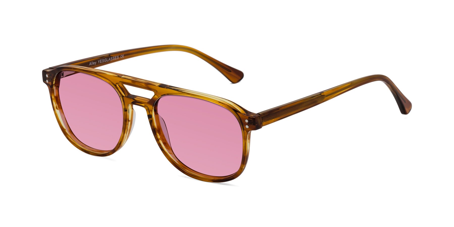 Angle of Alley in Amber striped with Medium Wine Tinted Lenses