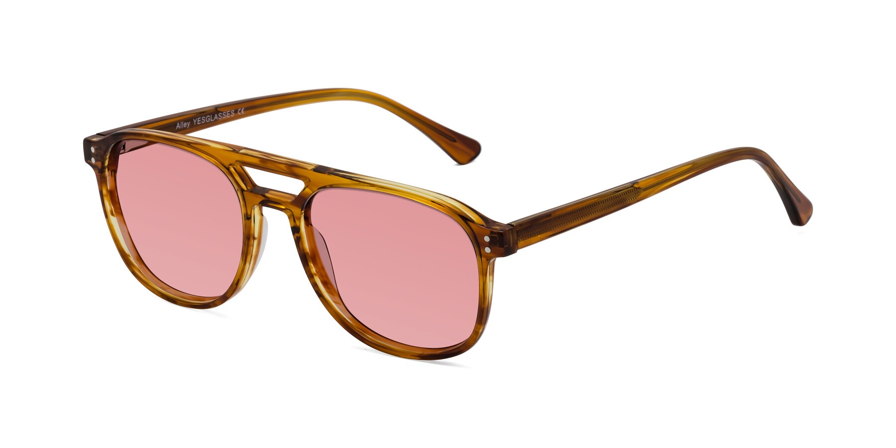 Angle of Alley in Amber striped with Medium Garnet Tinted Lenses