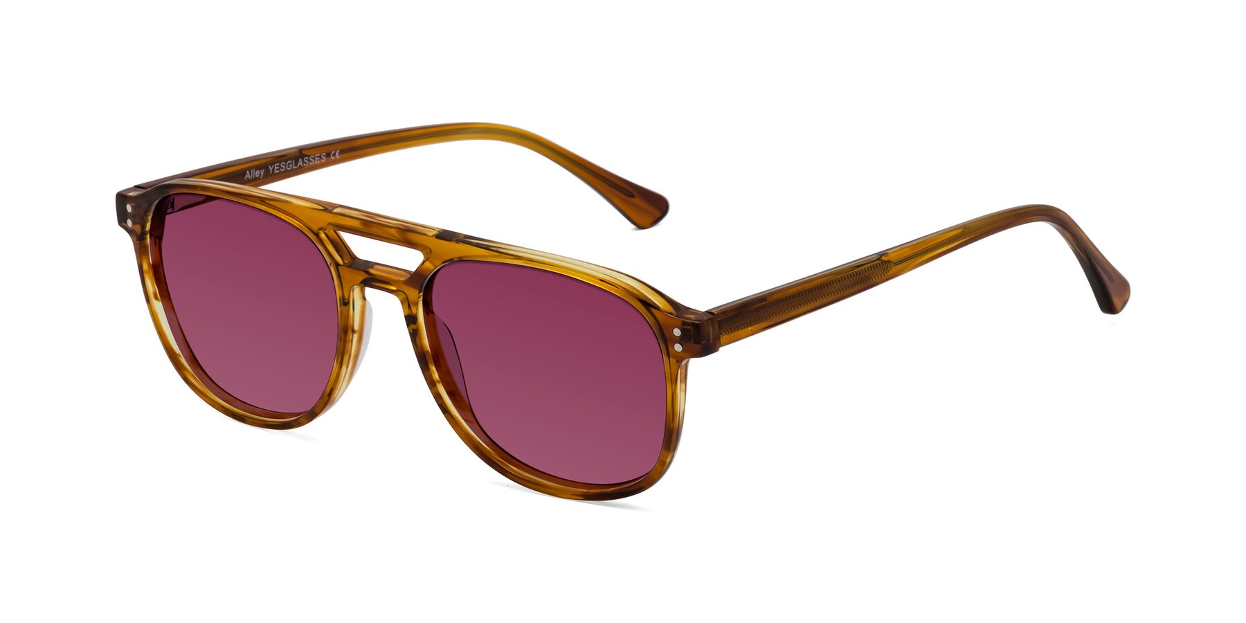 Angle of Alley in Amber striped with Wine Tinted Lenses