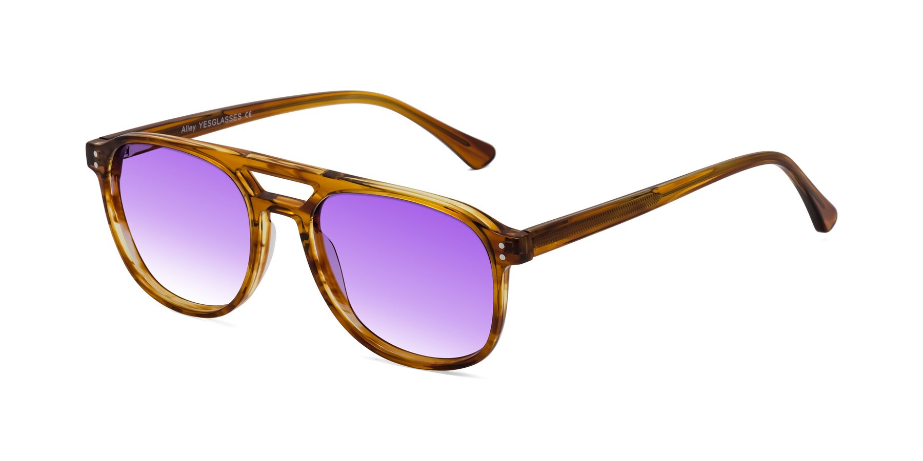 Angle of Alley in Amber striped with Purple Gradient Lenses