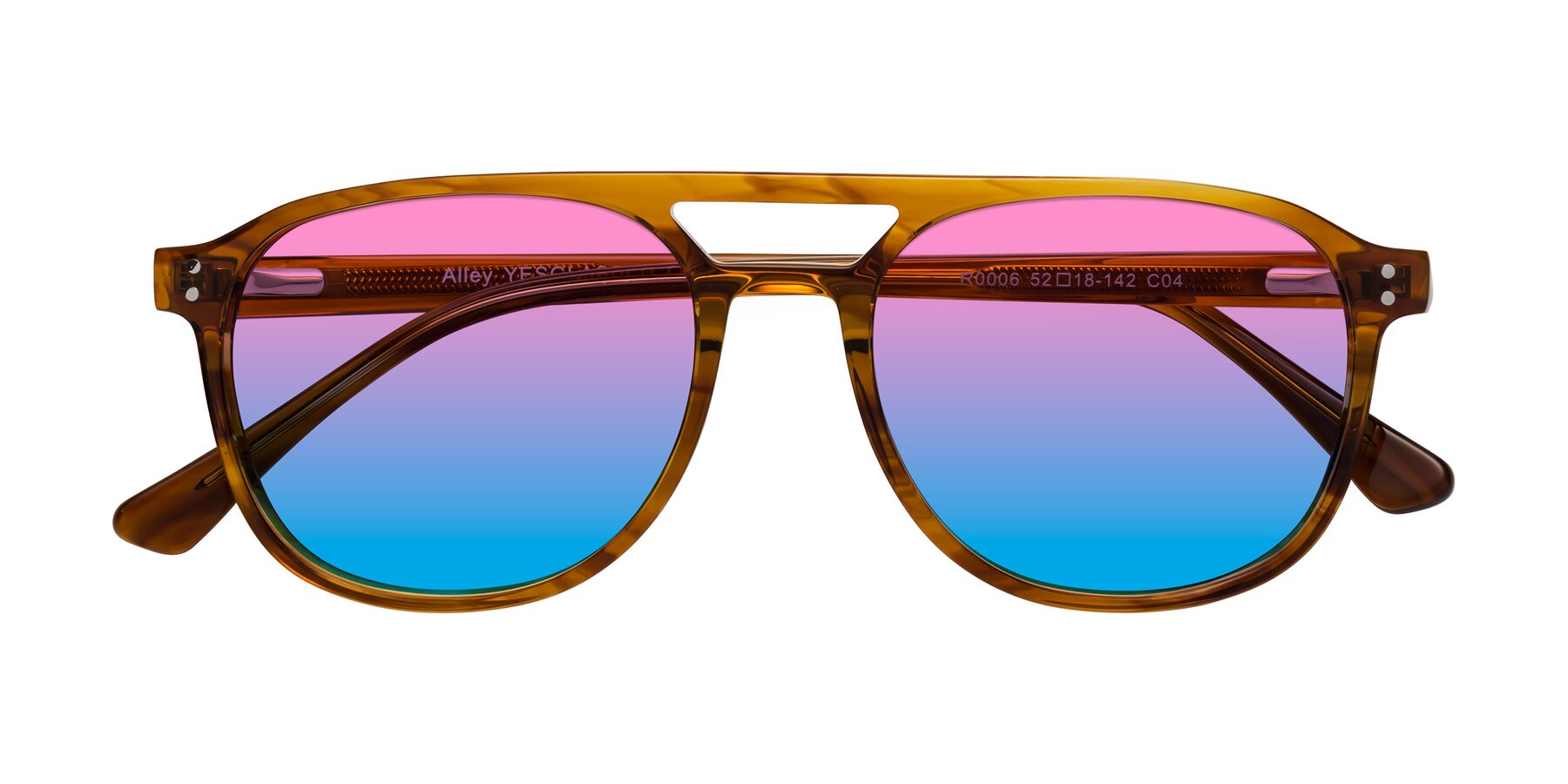 Folded Front of Alley in Amber striped with Pink / Blue Gradient Lenses