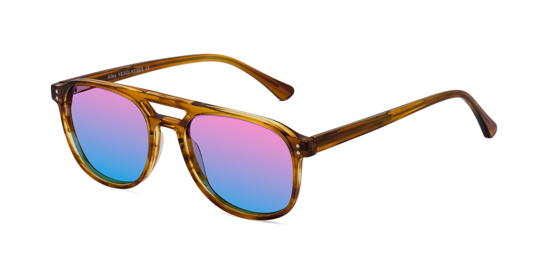 Angle of Alley in Amber striped with Pink / Blue Gradient Lenses