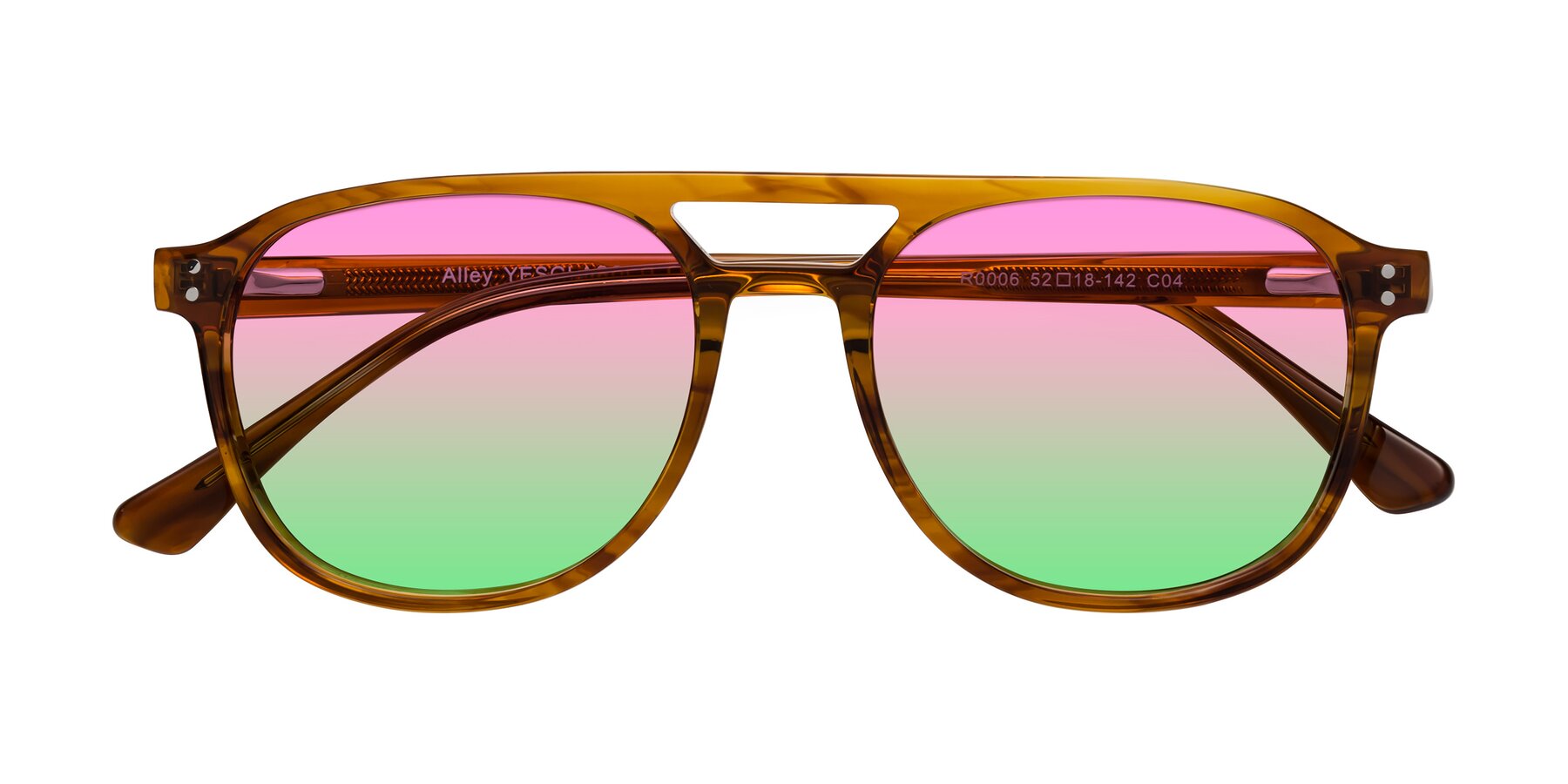 Folded Front of Alley in Amber striped with Pink / Green Gradient Lenses