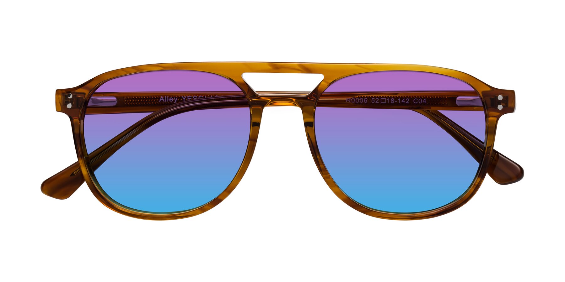 Folded Front of Alley in Amber striped with Purple / Blue Gradient Lenses