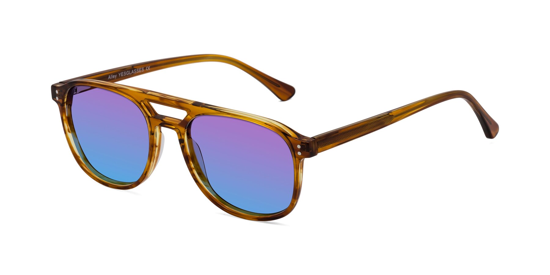 Angle of Alley in Amber striped with Purple / Blue Gradient Lenses