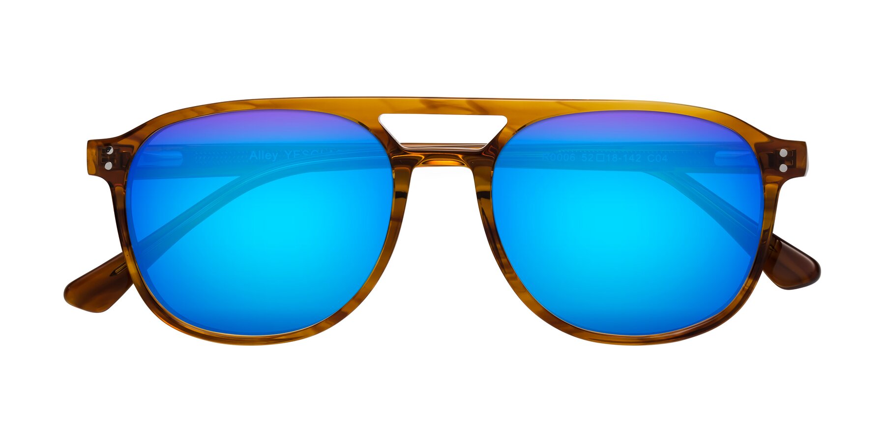 Folded Front of Alley in Amber striped with Blue Mirrored Lenses