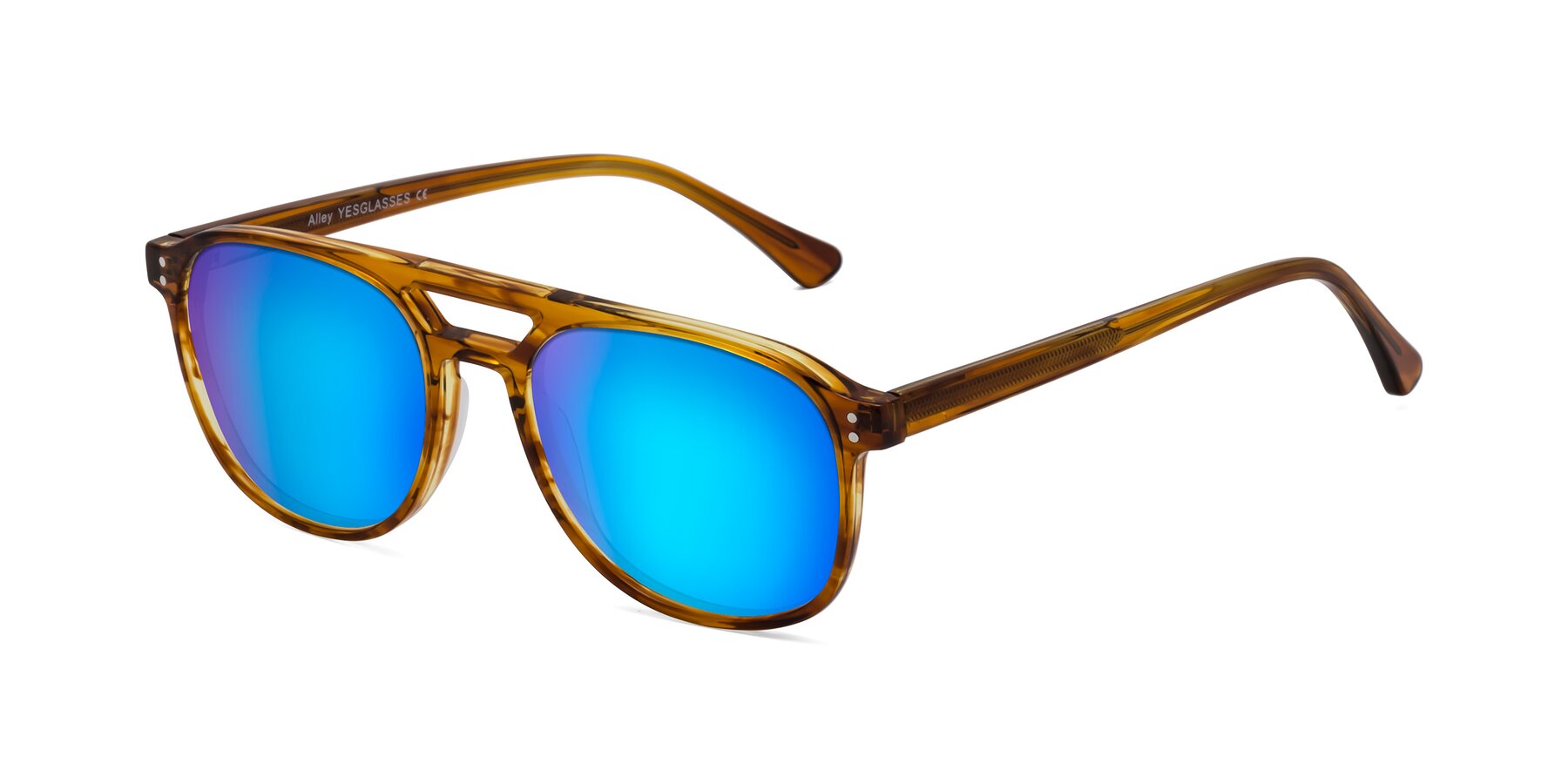 Angle of Alley in Amber striped with Blue Mirrored Lenses