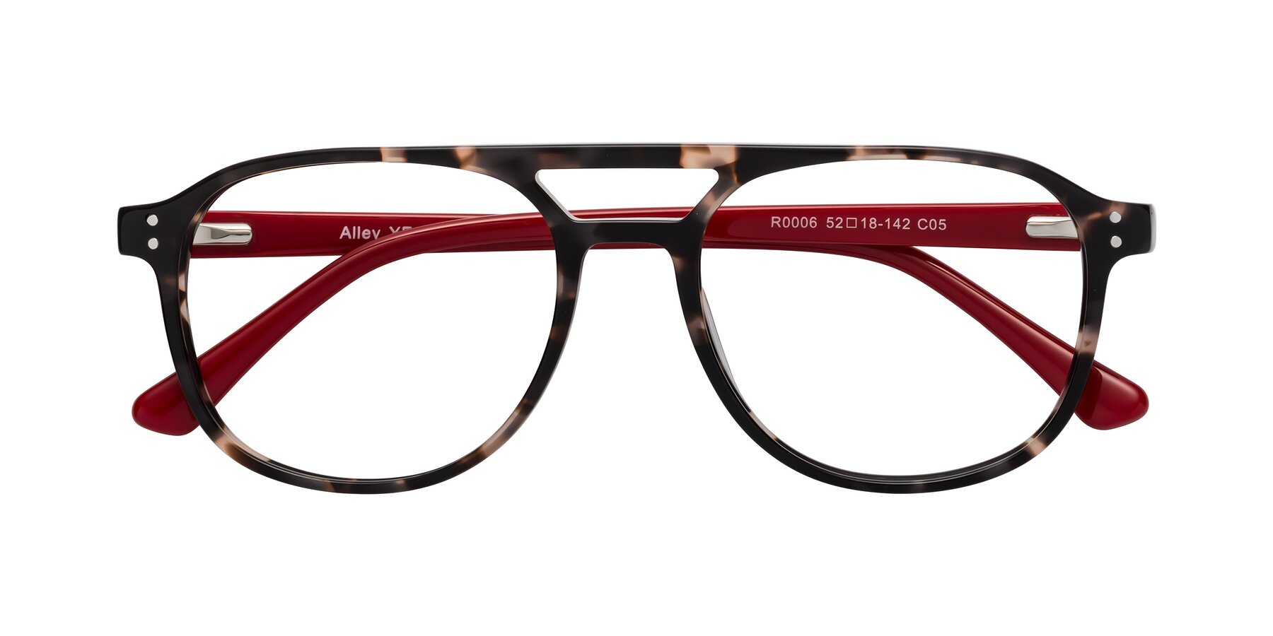 Folded Front of Alley in Tortoise-Red with Clear Eyeglass Lenses