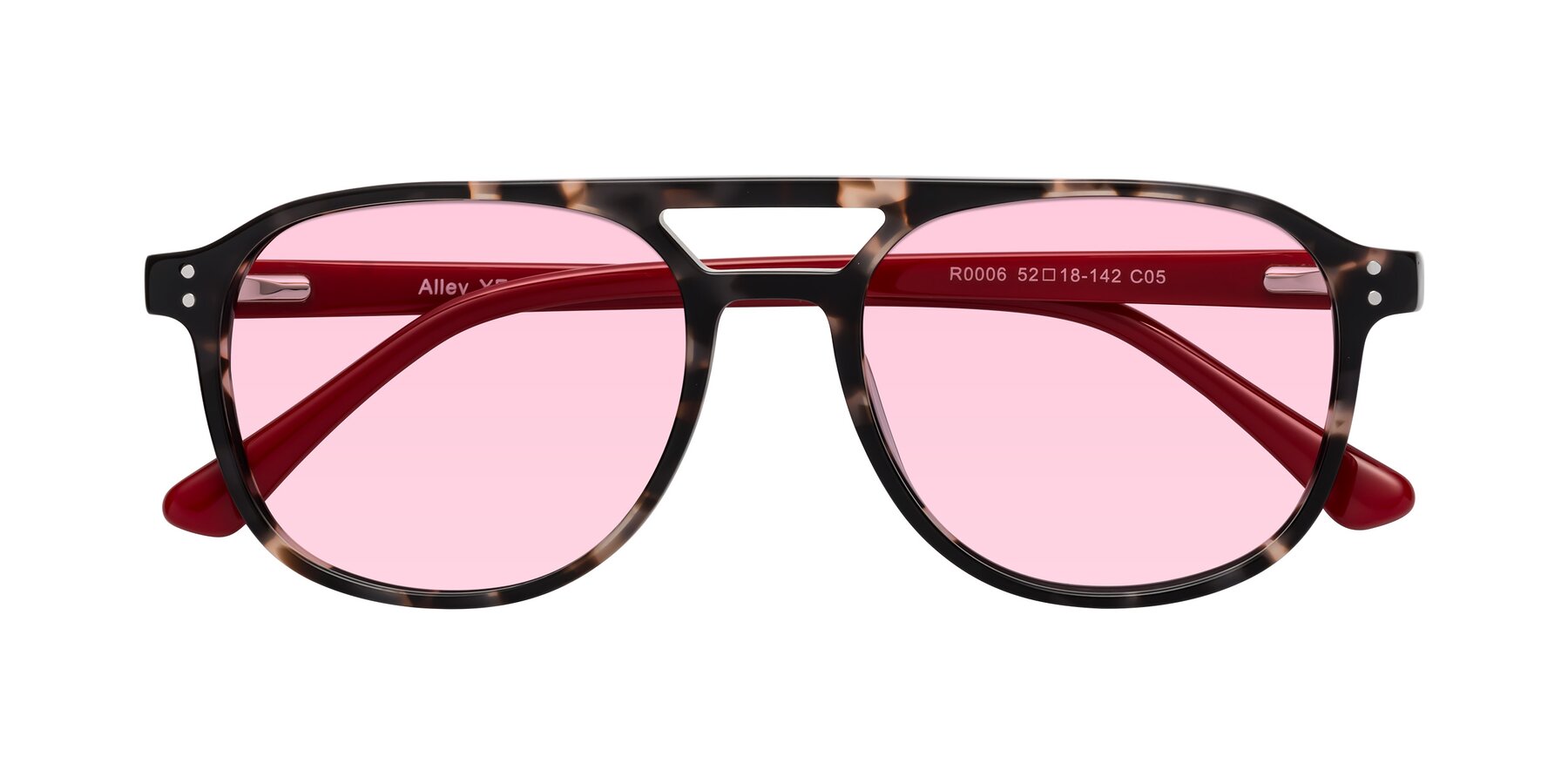 Folded Front of Alley in Tortoise-Red with Light Pink Tinted Lenses