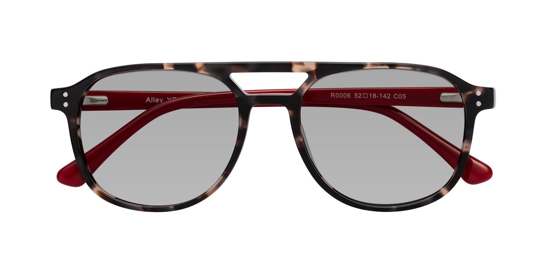 Folded Front of Alley in Tortoise-Red with Light Gray Tinted Lenses