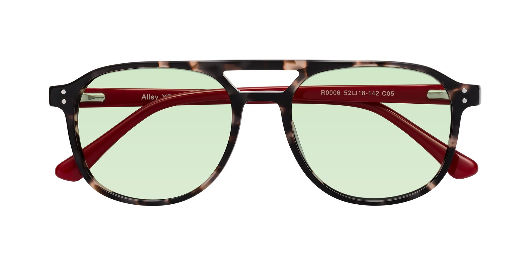 Folded Front of Alley in Tortoise-Red with Light Green Tinted Lenses