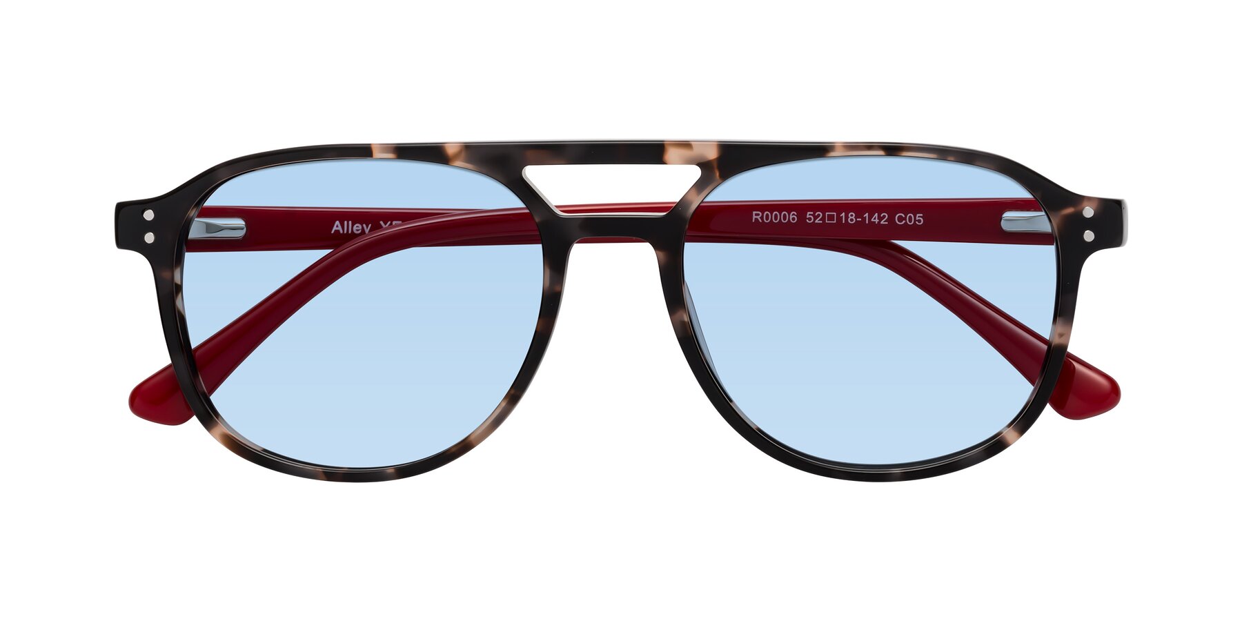 Folded Front of Alley in Tortoise-Red with Light Blue Tinted Lenses