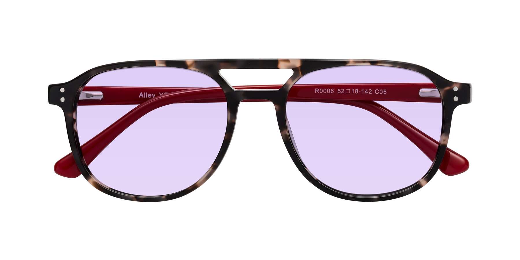 Folded Front of Alley in Tortoise-Red with Light Purple Tinted Lenses