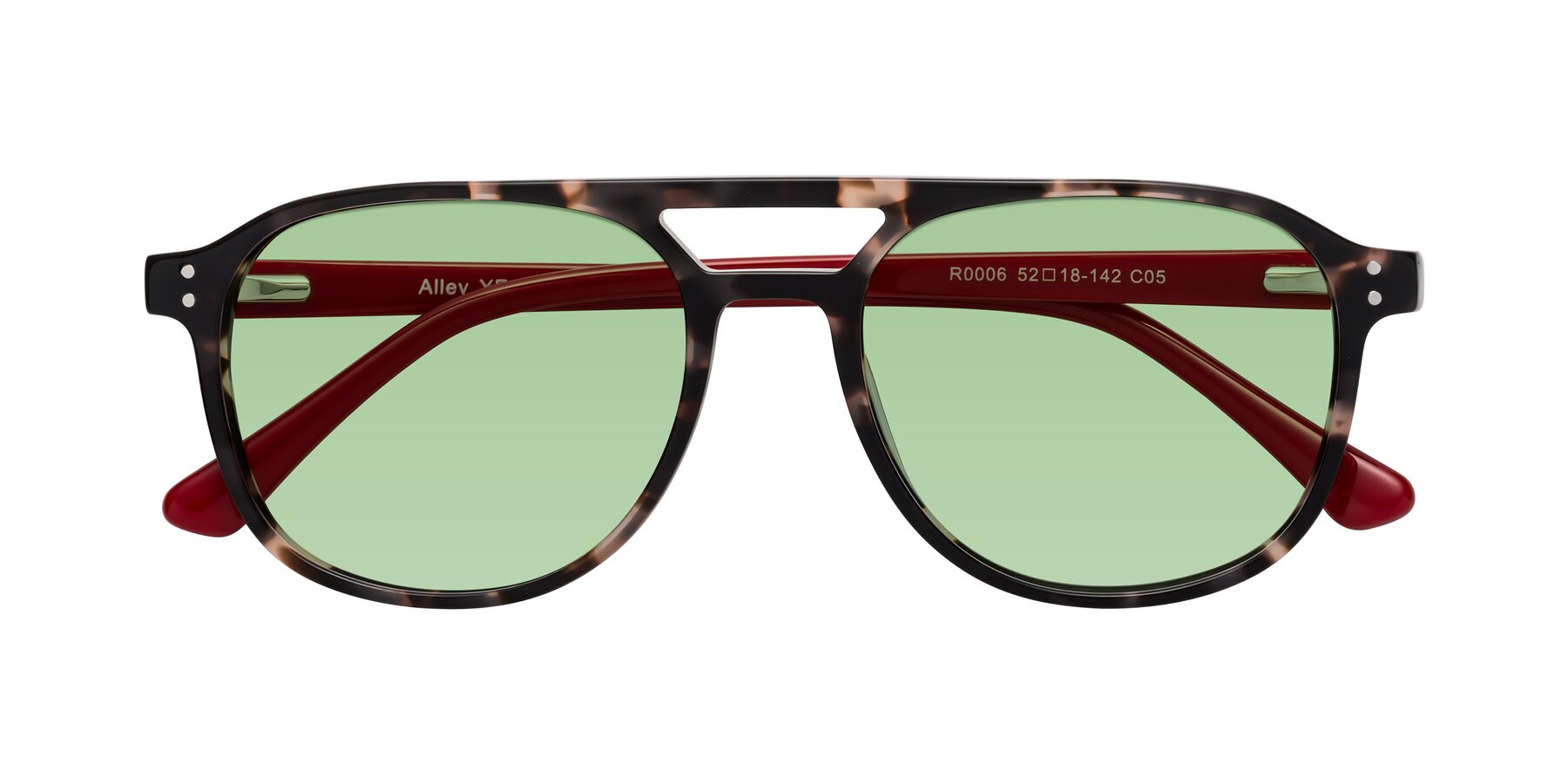 Folded Front of Alley in Tortoise-Red with Medium Green Tinted Lenses