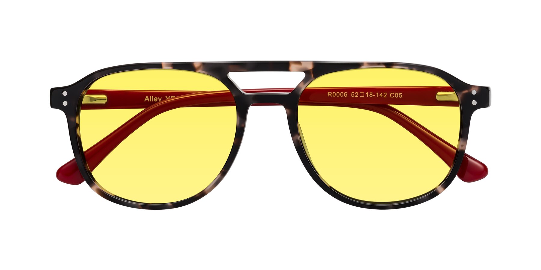 Folded Front of Alley in Tortoise-Red with Medium Yellow Tinted Lenses