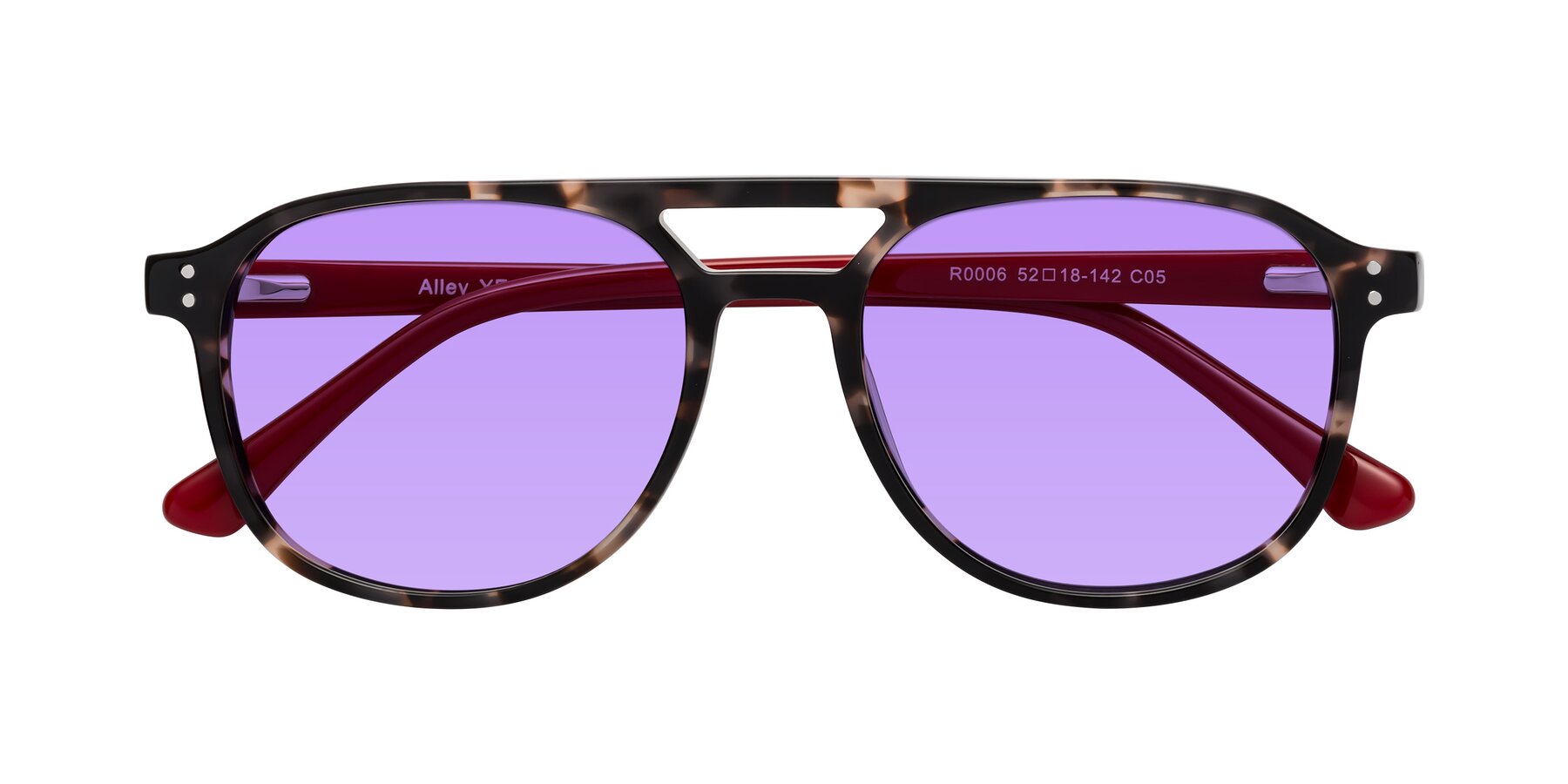 Folded Front of Alley in Tortoise-Red with Medium Purple Tinted Lenses