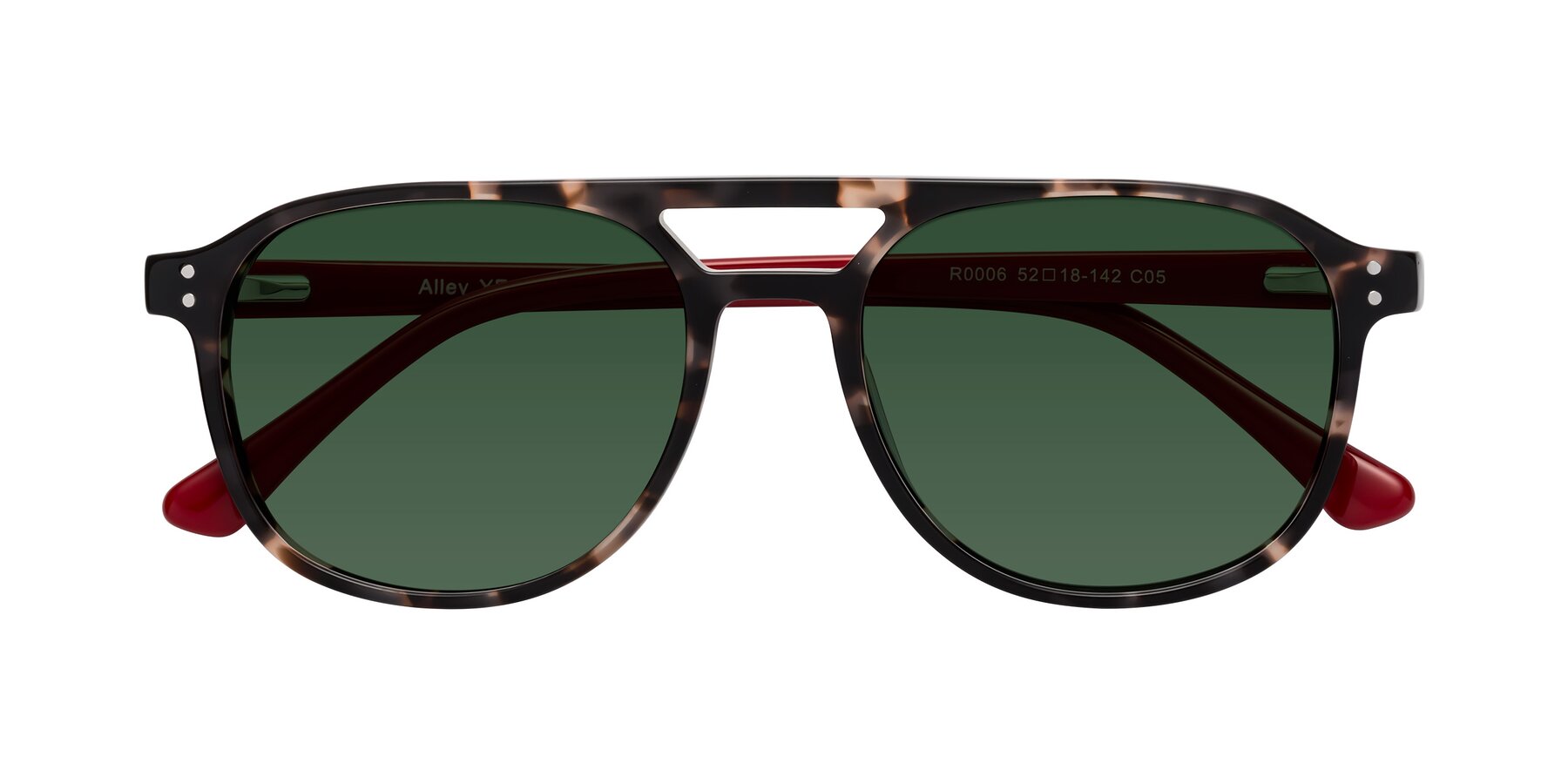 Folded Front of Alley in Tortoise-Red with Green Tinted Lenses