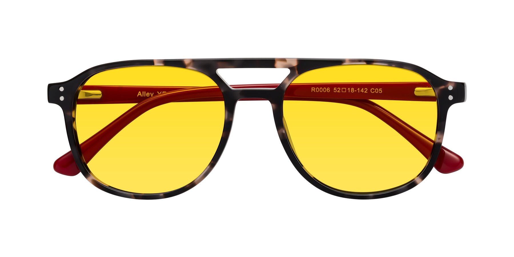 Folded Front of Alley in Tortoise-Red with Yellow Tinted Lenses