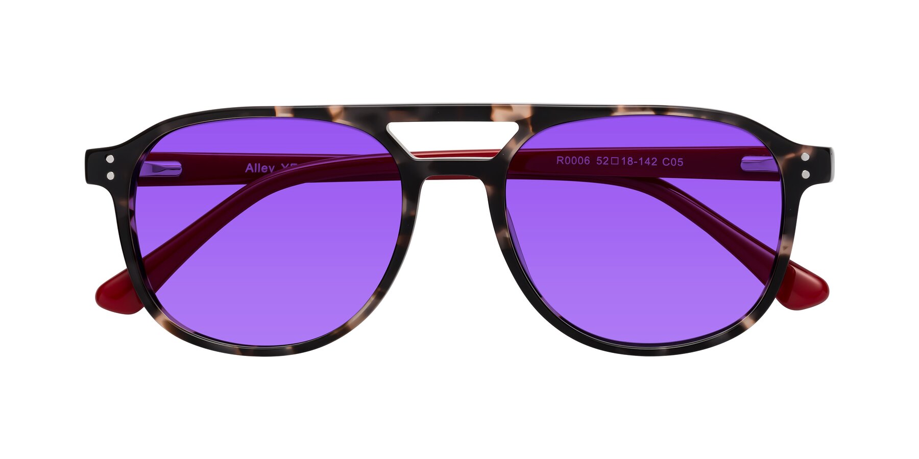 Folded Front of Alley in Tortoise-Red with Purple Tinted Lenses