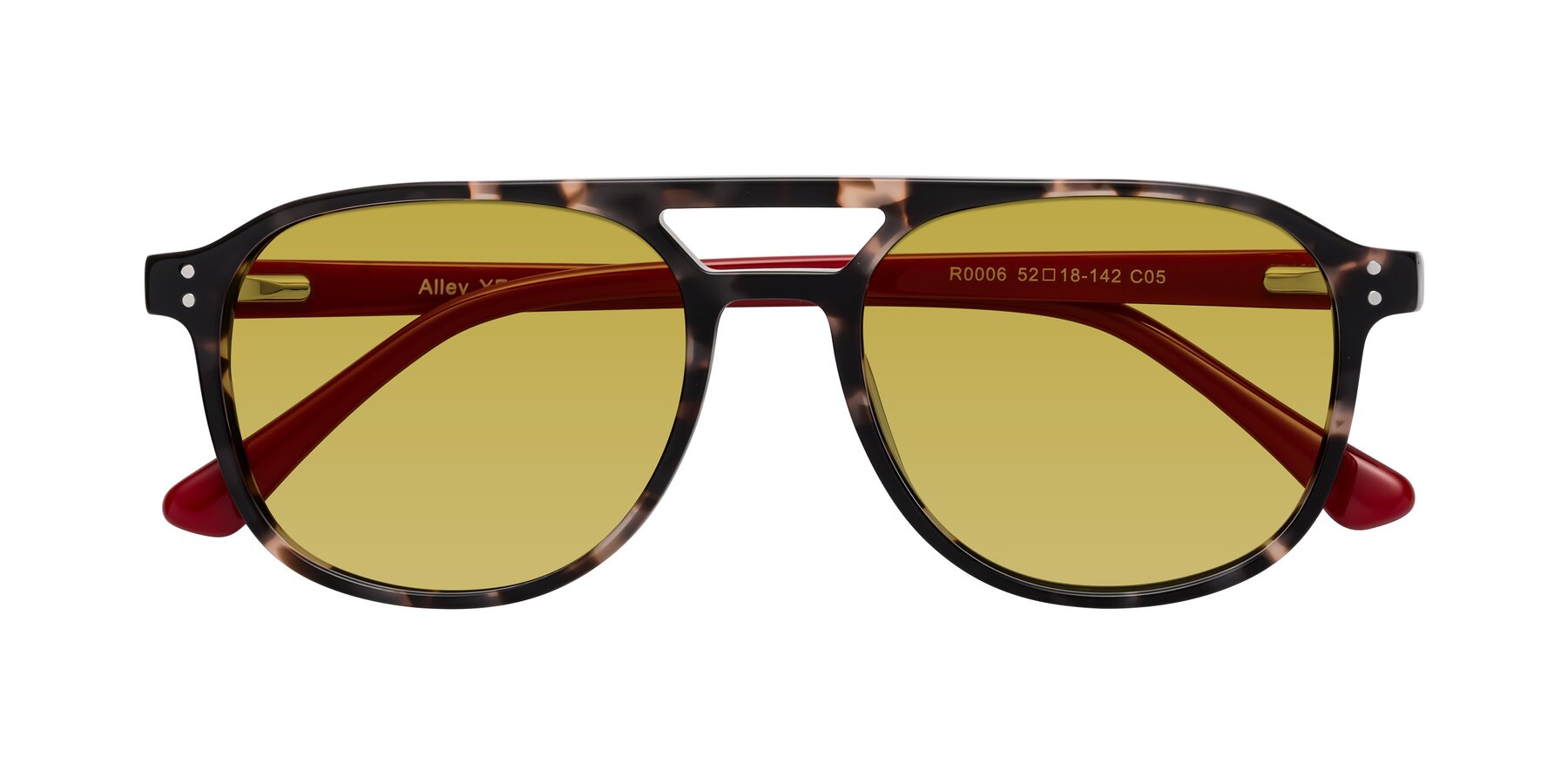 Folded Front of Alley in Tortoise-Red with Champagne Tinted Lenses