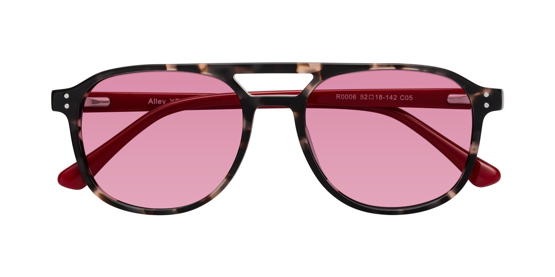 Folded Front of Alley in Tortoise-Red with Medium Wine Tinted Lenses