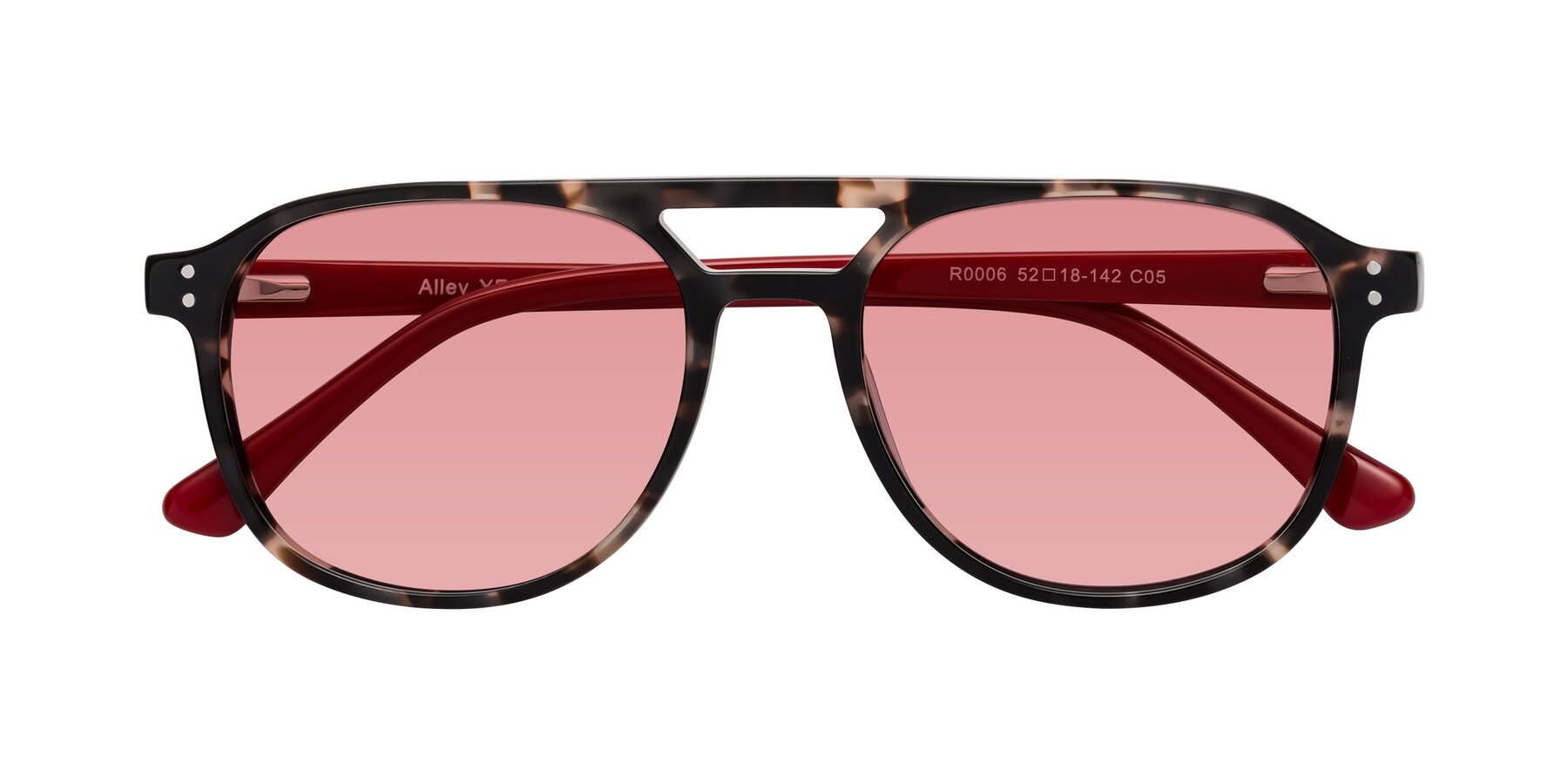 Folded Front of Alley in Tortoise-Red with Medium Garnet Tinted Lenses