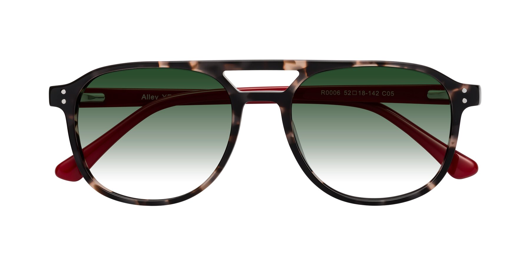 Folded Front of Alley in Tortoise-Red with Green Gradient Lenses