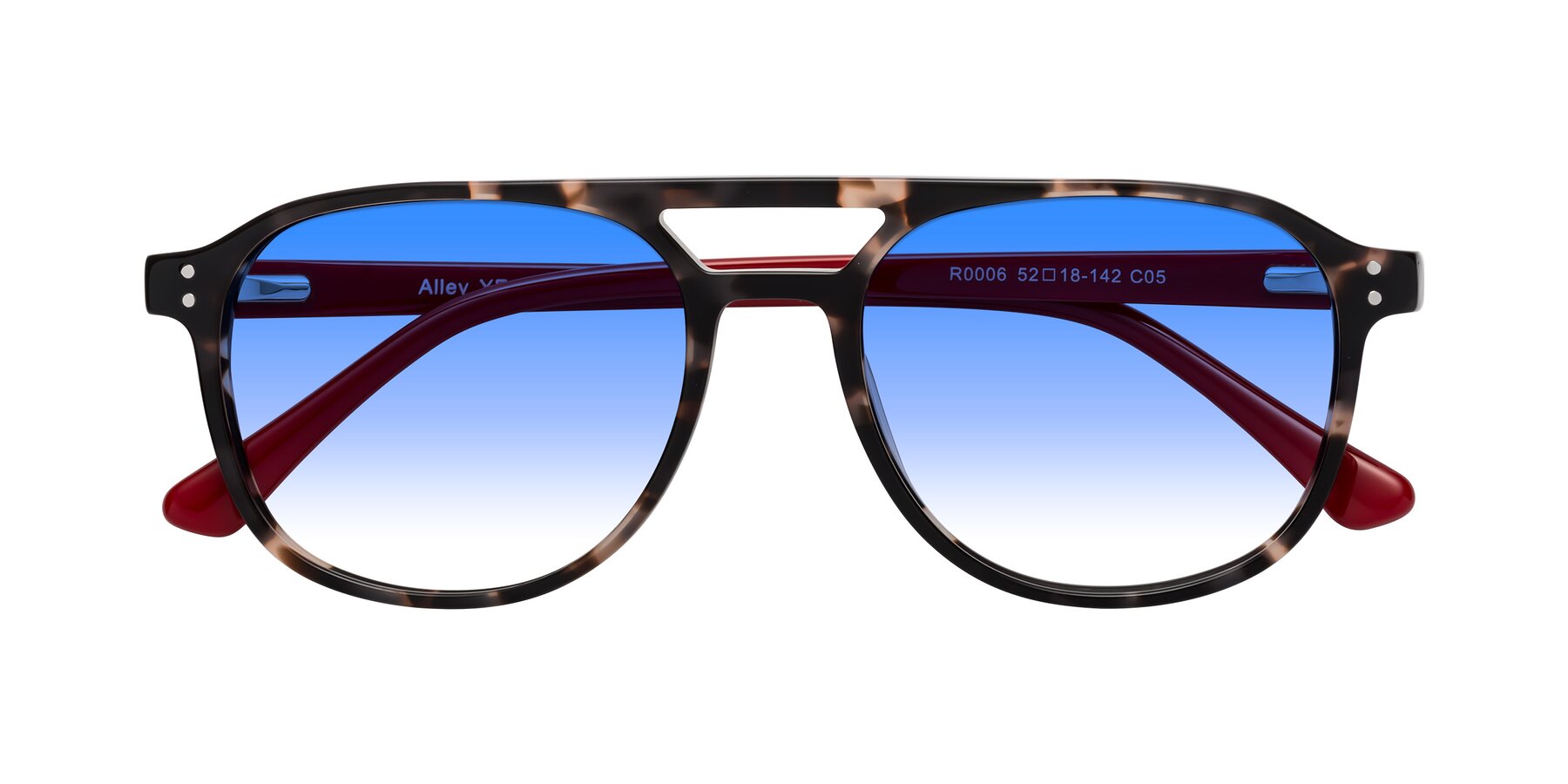 Folded Front of Alley in Tortoise-Red with Blue Gradient Lenses