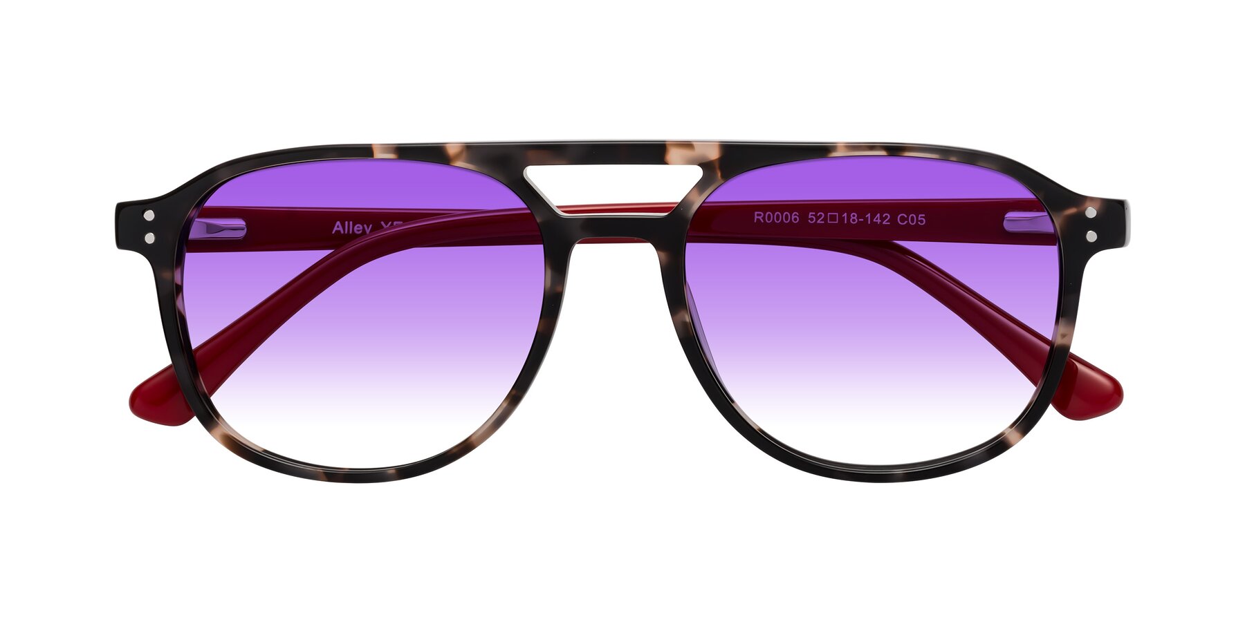 Folded Front of Alley in Tortoise-Red with Purple Gradient Lenses