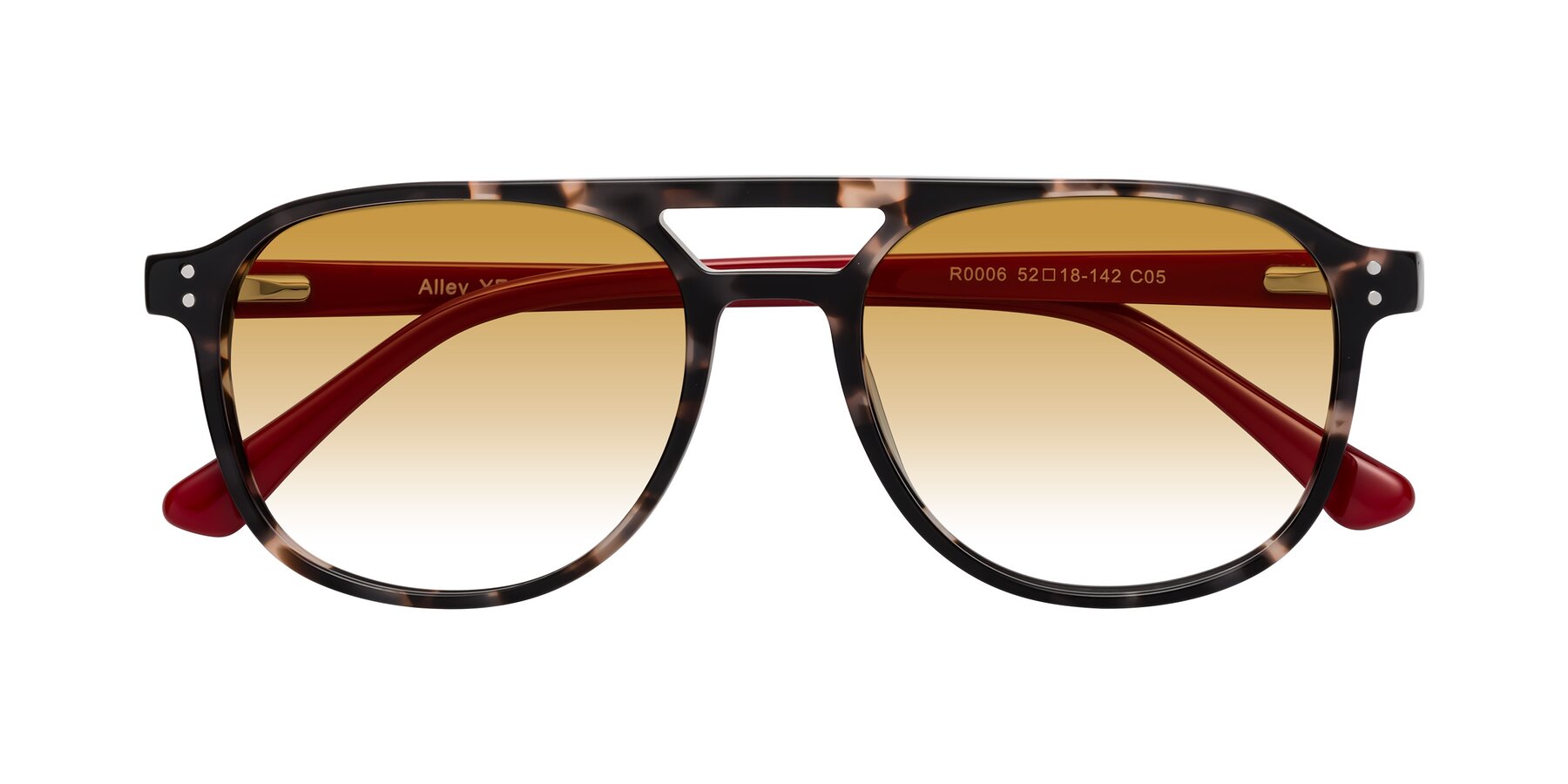 Folded Front of Alley in Tortoise-Red with Champagne Gradient Lenses