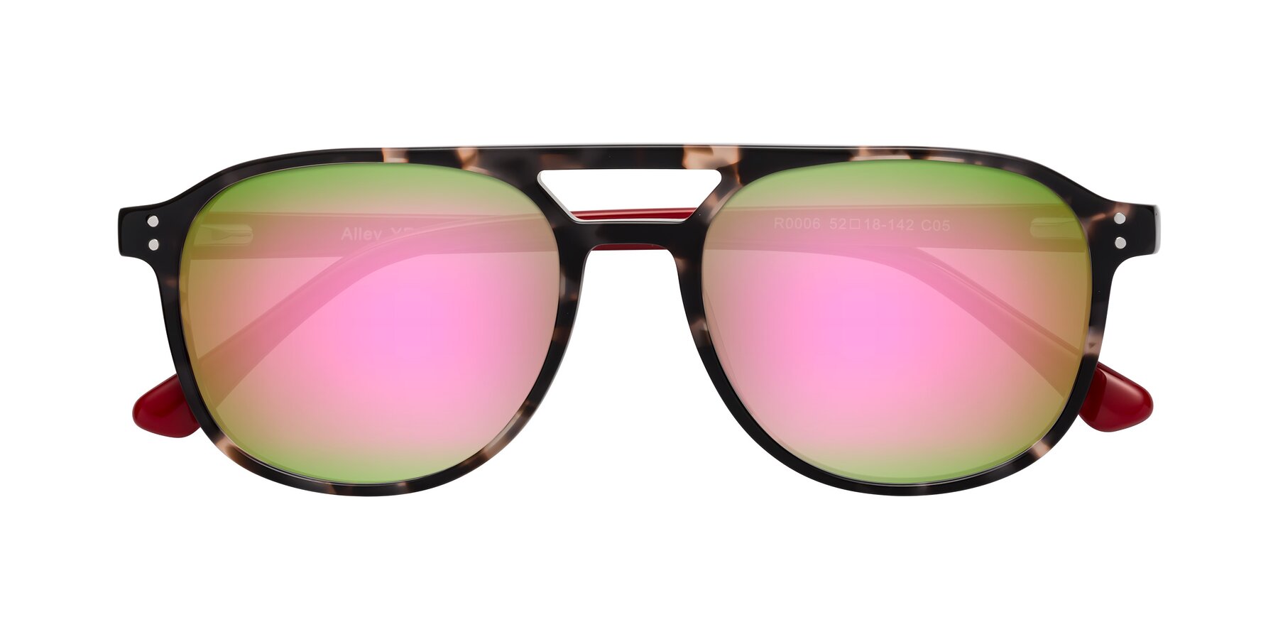 Folded Front of Alley in Tortoise-Red with Pink Mirrored Lenses