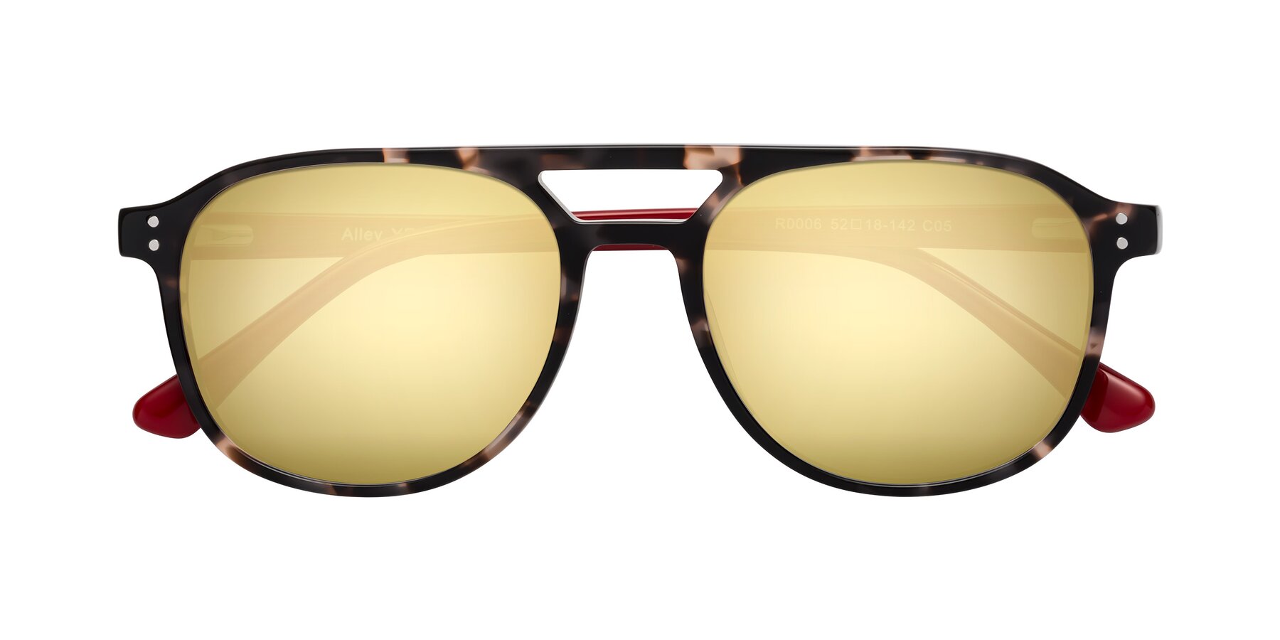 Folded Front of Alley in Tortoise-Red with Gold Mirrored Lenses