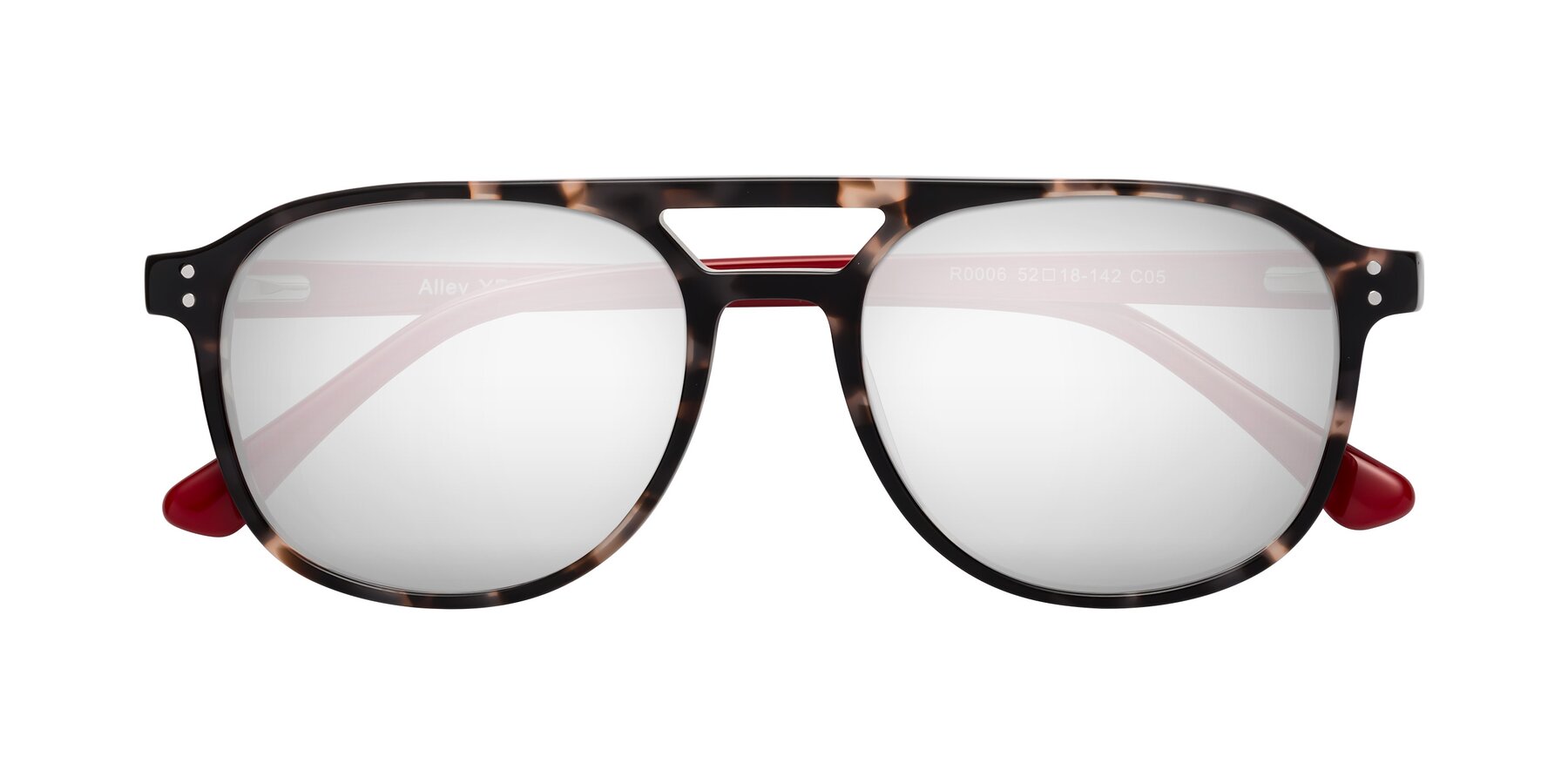 Folded Front of Alley in Tortoise-Red with Silver Mirrored Lenses