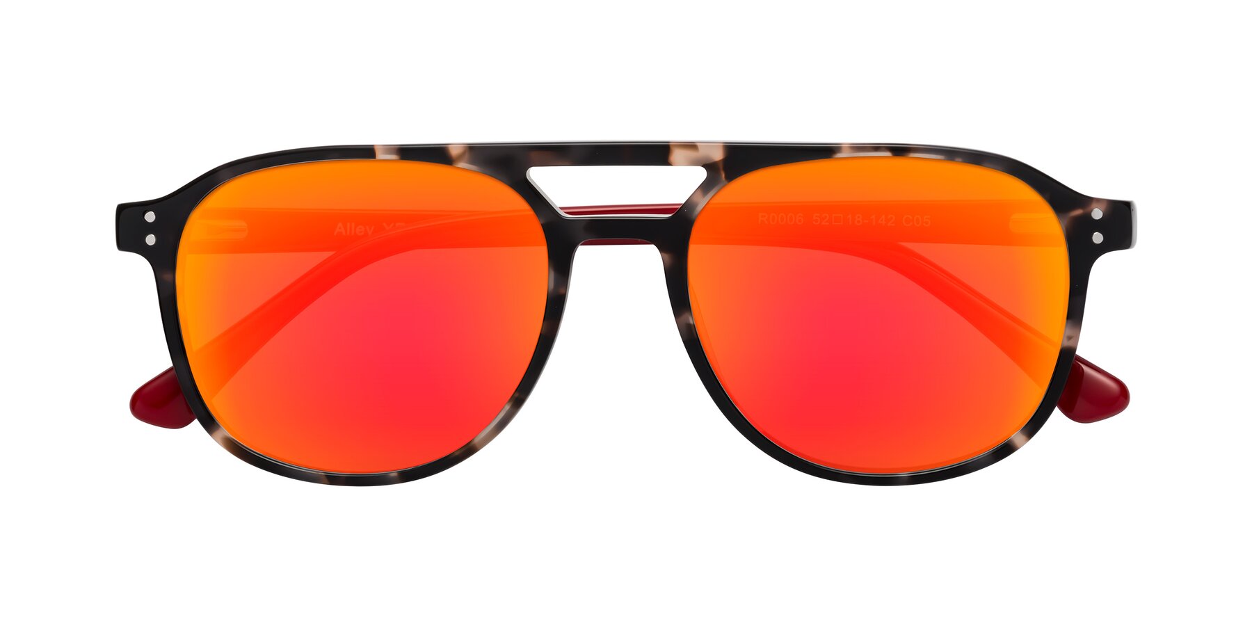 Folded Front of Alley in Tortoise-Red with Red Gold Mirrored Lenses