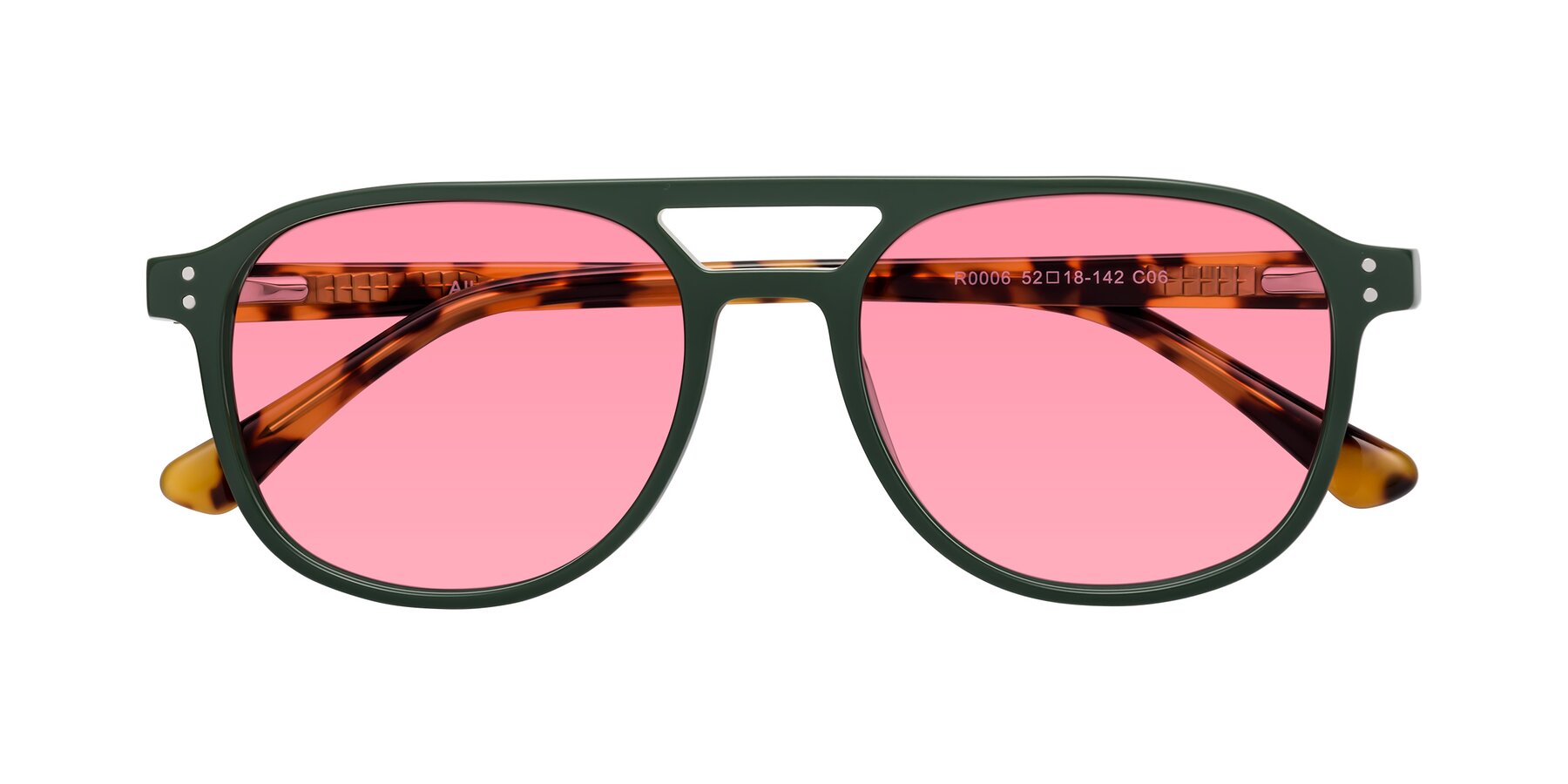 Folded Front of Alley in Seaweed-Tortoise with Pink Tinted Lenses