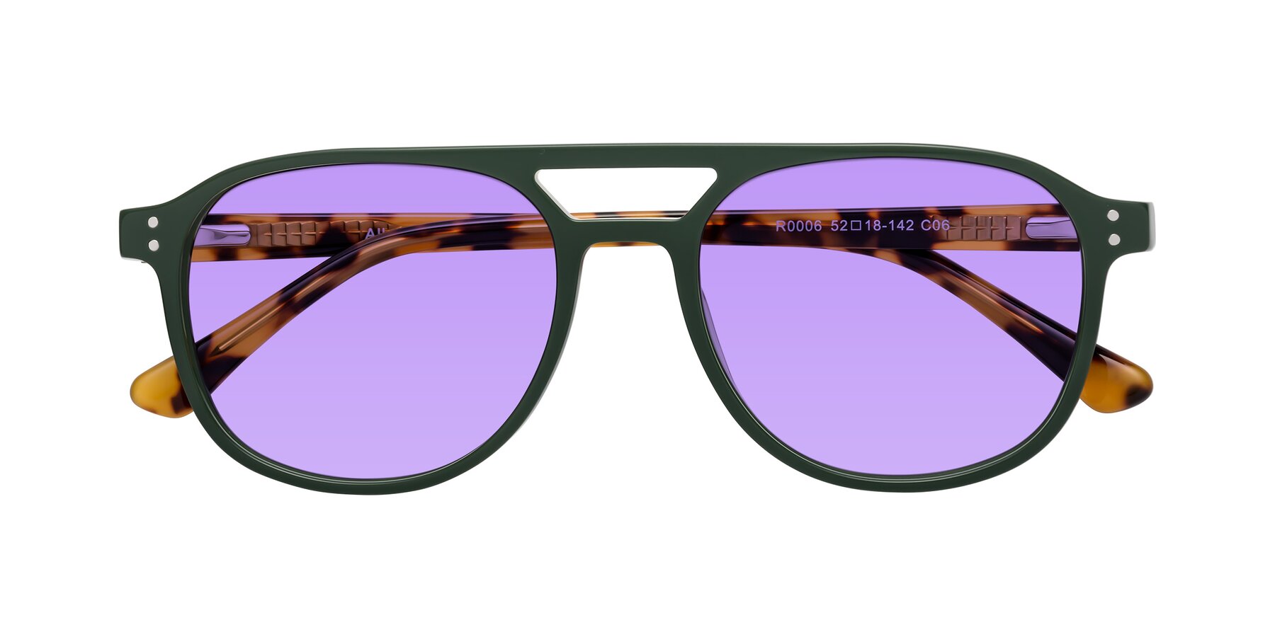 Folded Front of Alley in Seaweed-Tortoise with Medium Purple Tinted Lenses